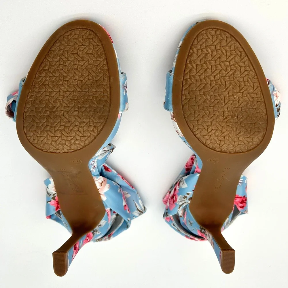 Womens Ankle Wrap Sandals Kelly & Katie Nylani Size 9.5‎ Blue Satin Floral Print